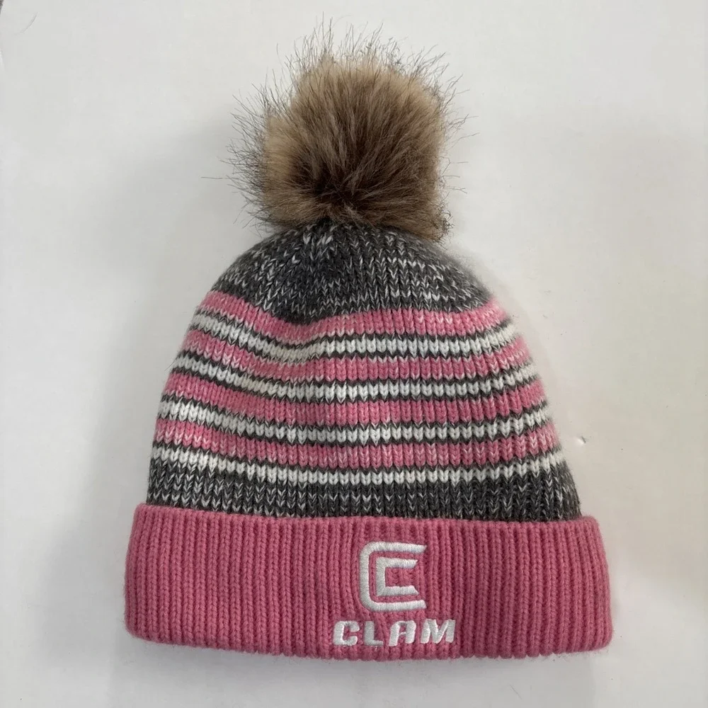 Clam Winter Womans Pink Beanie Hat Great Shape Very Warm Super Cute